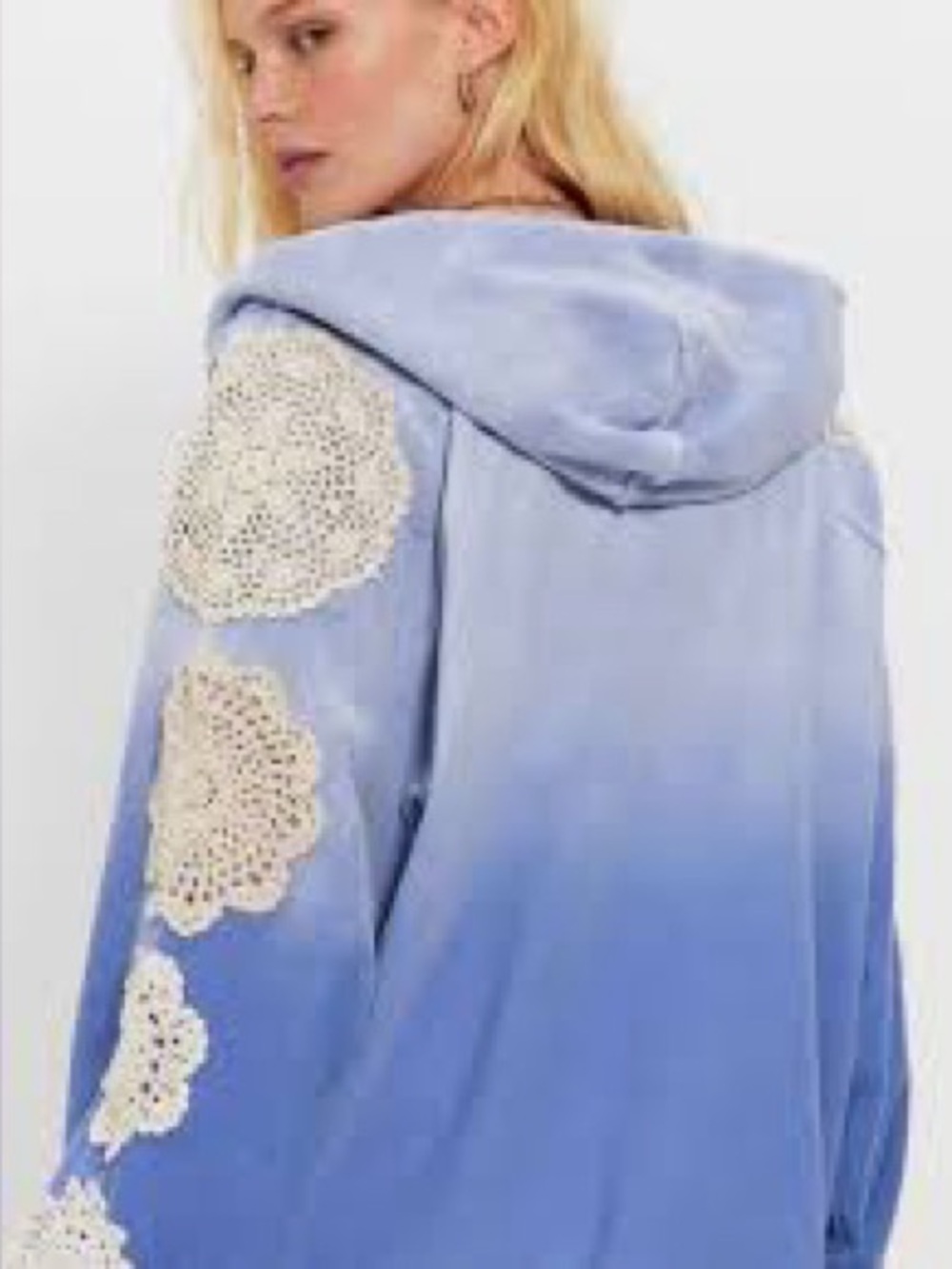 Free People X Tricia Fix Doily Ombré Blue Hoodie